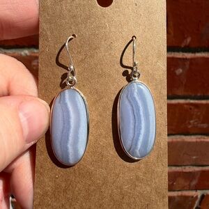 Handcrafted Blue Lace Agate Oval Drop Earrings - Women Jewelry